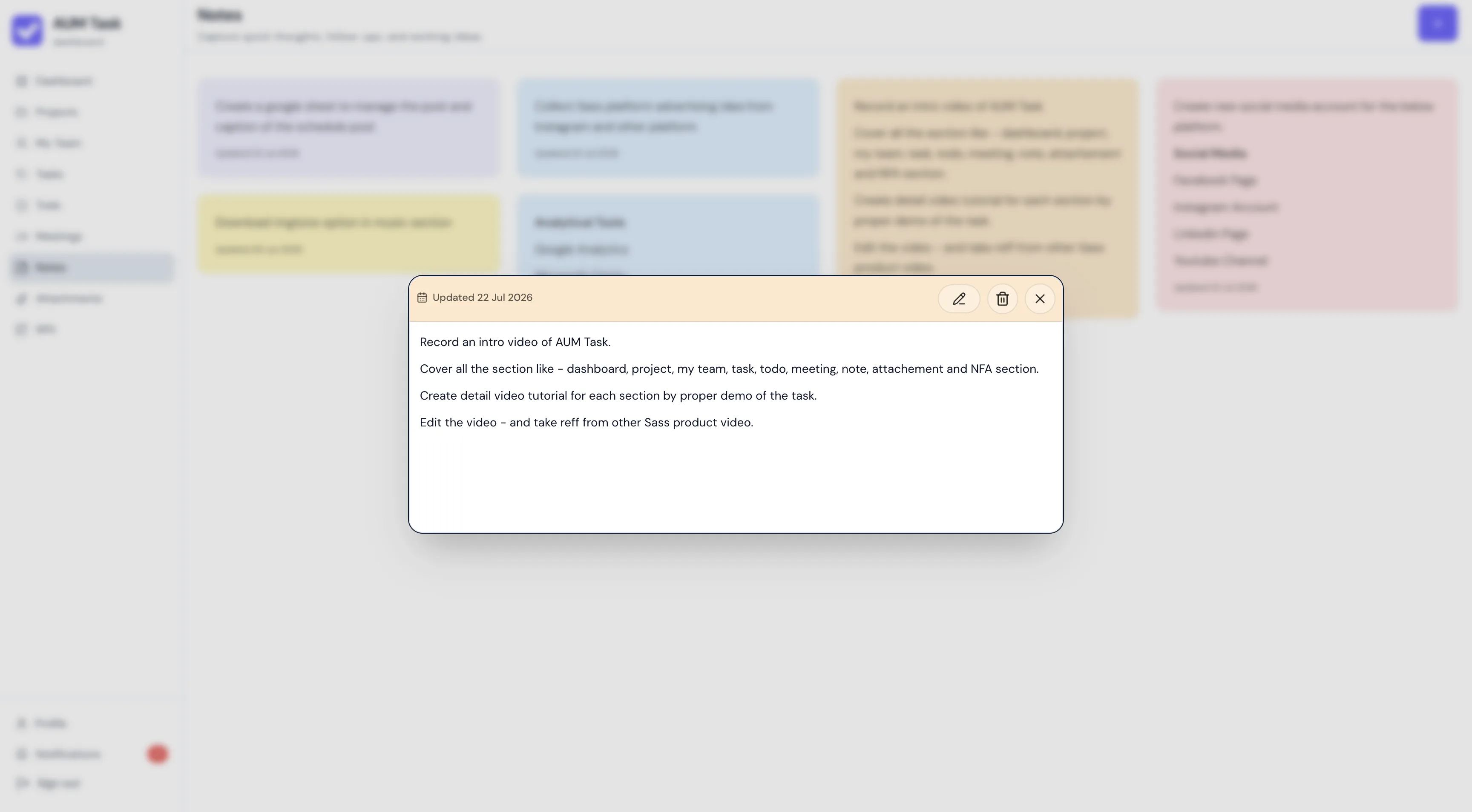 AUM Task Note Organization and Search Dashboard